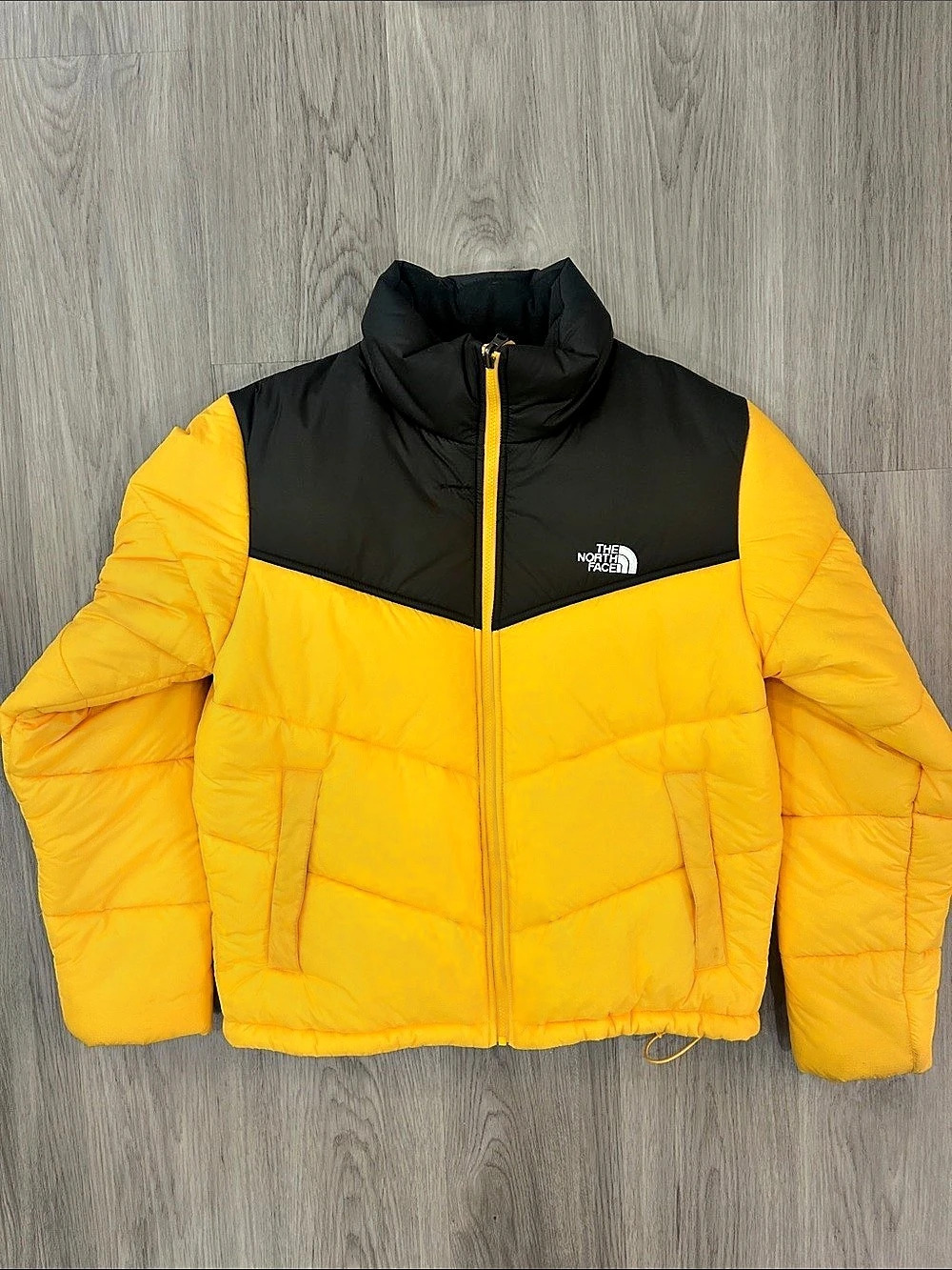 The North Face Retro Nuptse Jacket Puffer Yellow & Black Men's Medium
